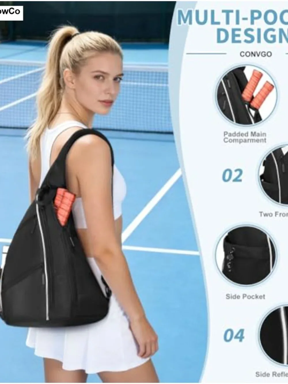 Pickleball Tennis Backpack 2-in-1 Sports Sling Bag Waterproof Paddle Holder